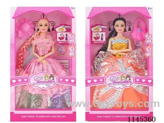 11.5’ 30cm 9 jointed solid body colour print eye Barbie + hat (clothes multi-colour mix)