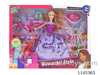 11.5’ 30cm 5 joints real body colour printing eyes dress barbie + clothes + bike + bag + accessories + necklace