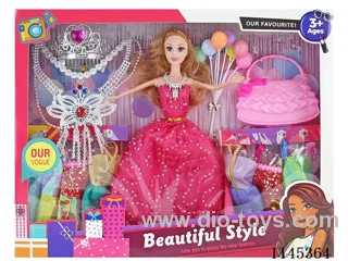 11.5 inch 30 cm 5 joints solid body colour printing eyes Dress Barbie + clothes + crown + bag + balloon + necklace