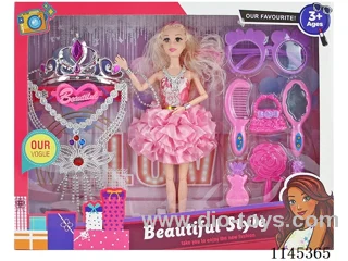 11.5’ 30cm 11 joints solid body colour print eye Barbie + glasses + bag + crown + necklace + accessories