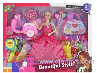11.5’ 30cm 9 joints solid body colour print eyelet dress Barbie + motorbike + clothes + bag + balloons