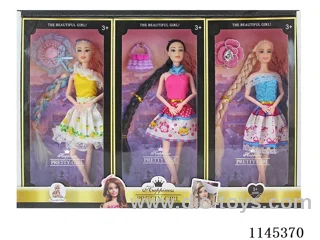 11.5’ 30cm 11 joints solid body colour print eye Barbie + hat/bag/flower three box set