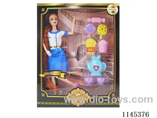 11.5’ 30cm 11 jointed solid colour eyelet Barbie + tea set + gourmet food