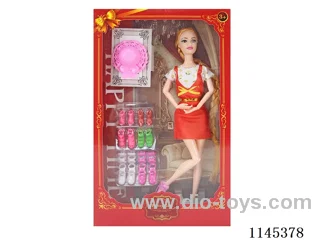 11.5’ 30cm 11 jointed solid colourful eye Barbie + shoe cabinet + hat