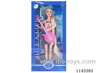 11.5’ 30cm 9 jointed solid colour eye barbie + guitar