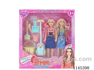 11’ 27cm 5 jointed empty body colour print eye sister barbie + cleaning tool