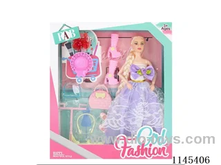 11.5’ 30cm 9 jointed solid body colour print eye barbie + accessories + hat + shoes + hair accessories