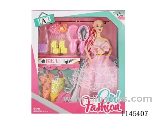 11.5’ 30cm 9 jointed solid body colour print eye barbie + accessories + clothes
