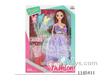 11.5’ 30cm 9 jointed solid 3D real eye barbie + balloons + clothes