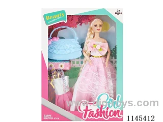 11.5’ 30cm 9 jointed solid colourful eye barbie + bag + clothes