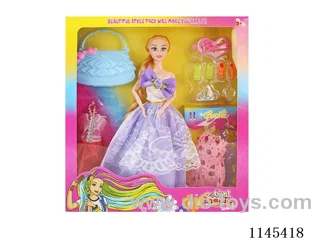 11.5’ 30cm 9 jointed solid body colour print eye barbie + clothes + accessories + bag