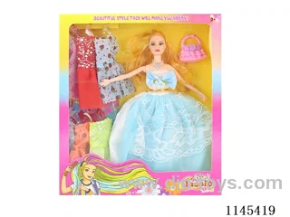 11.5’ 30cm 9 jointed solid body colour print eye barbie + clothes + bag