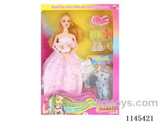 11.5’ 30cm 9 joints solid body colour print eye barbie + clothes + accessories