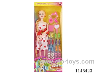 11.5’ 30cm 9 jointed solid colour eye barbie + shoe cabinet + accessories
