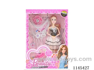 11.5’ 30cm 9 joints solid colour print eye barbie + necklace + accessories