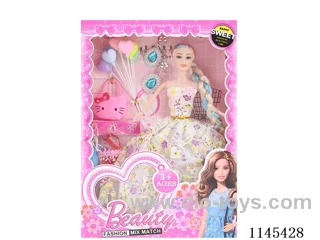 11.5’ 30cm 5 joints solid colourful eye barbie + earrings + balloons + clothes + bag