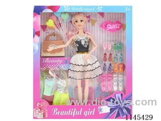 11.5’ 30cm 11 joints solid colour eye Barbie + dress + shoebox + bag + balloons + accessories