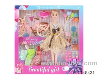 11.5’ 30cm 11 jointed solid body colour print eye barbie + bike + clothes + shoe cupboard + balloons + accessories
