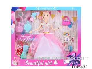 11.5’ 30cm 9 jointed solid body colour print eye Barbie + clothes + bag + necklace + balloon + accessories
