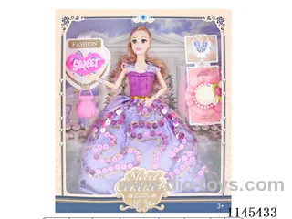 11.5’ 30cm 9 jointed solid body colour print eye Barbie + bag + necklace + hat + accessories