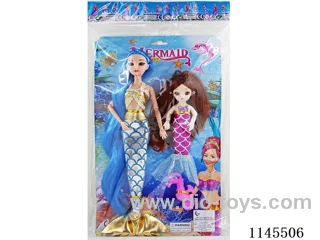 11‘ (30cm) Solid 9 Jointed Big Mermaid with 6’ (16cm) Solid Little Mermaid with Seahorse