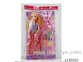 11.5’ 30cm 9 joints solid body 3D real eye Barbie + shoe ladder + accessories (dress various multi-colour mix)