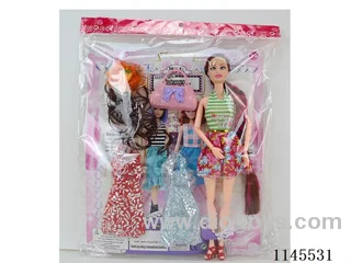 11.5 inch 30cm solid body colour printing eye barbie + clothes + wig hairpin + bag