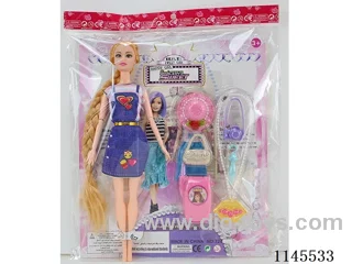 11.5’ 30cm 9 joints solid body colour print eye Barbie + mobile phone + bag + hat + necklace + camera + umbrella