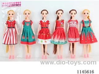 11.5’ 30cm 13 jointed solid 3D Barbie with real eyes + Christmas hat assorted