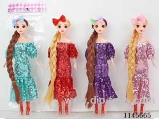 11.5’ 30cm 9 jointed solid body 3D real eye Barbie with bow assorted