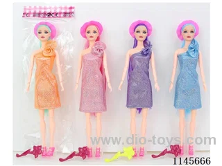 11.5’ 30cm 13 jointed solid colourful eye Barbie with hat and flower comb mix