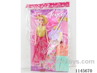11’ 26cm 5 joints empty body colour print eye Barbie + clothes + hat + guitar