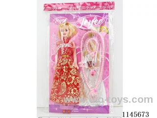 11’ 26cm 5 joints empty body colour print eye barbie + necklace jewellery