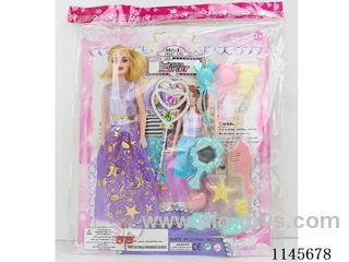 11’ 26cm 5 joints empty body colour print eye barbie + accessories + balloon + magic wand