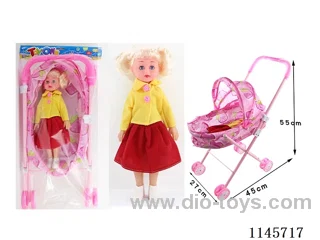 14 inch 5 joints hollow body doll with iron trolley [clothes 2-3 colours mix]