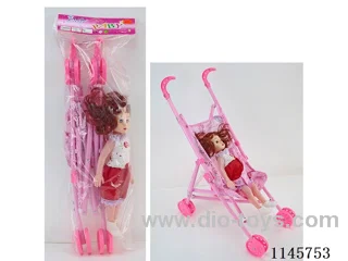14’ 34cm Empty body 5 jointed lace dress doll + plastic trolley 55cm