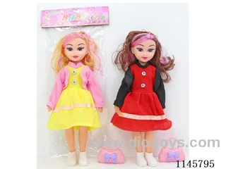 14’ 33cm 5 jointed hollow body female doll + bag various mixes