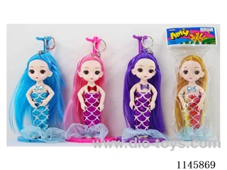 6 inch solid 13 jointed little mermaid with keychain multi-colour mix