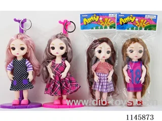 6’ solid 13 jointed doll with keyring, multicoloured mix