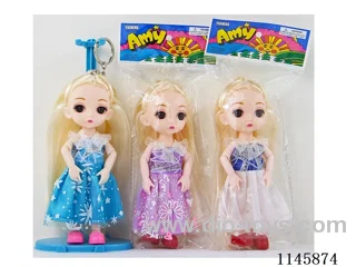 6’ solid 13 jointed doll with keyring, multicoloured mix