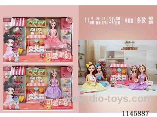 11’ 30cm 11 jointed solid Barbie + pet dog + dessert + fruit and vegetables variety of mixing