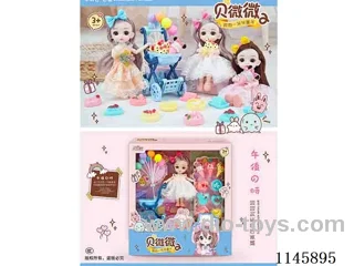 6’ 16cm 13 jointed solid doll + hair accessories + shopping cart + balloons + dessert ice cream assortment