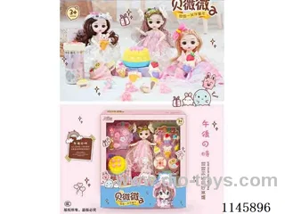6’ 16cm 13 jointed solid doll + hair accessories + cake + flower ring + dessert ice cream assorted