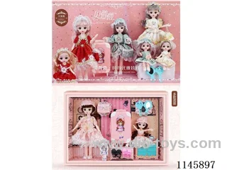 12’ 30cm 21 jointed solid doll + suitcase + bag + comb mirror + 2 pairs of shoes mix & match