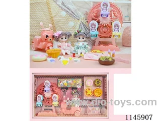 6’ 16cm 13 jointed solid doll + Ferris wheel + motorbike + donut pizza cake + ice cream