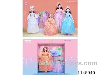 22’ 60cm 19 jointed solid doll + hair accessories + costume + bow accessories 4pcs mixed set