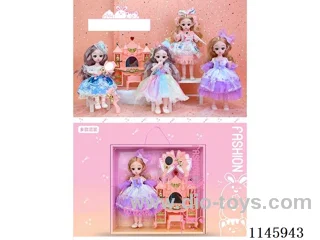 12’ 30cm 21 jointed solid doll with hair accessories + castle dresser + comb and mirror assorted