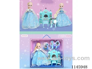12’ 30cm 21 jointed solid doll + dressing table + comb and mirror assorted