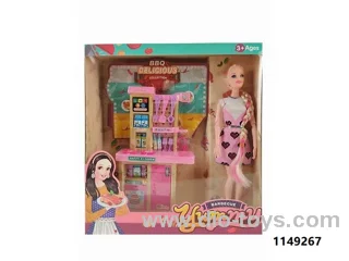 11 INCH SOLID BARBIE DOLL WITH KITCHEN IN WINDOW BOX