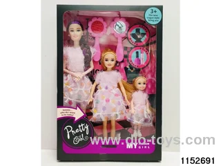 A family of three Barbie dolls